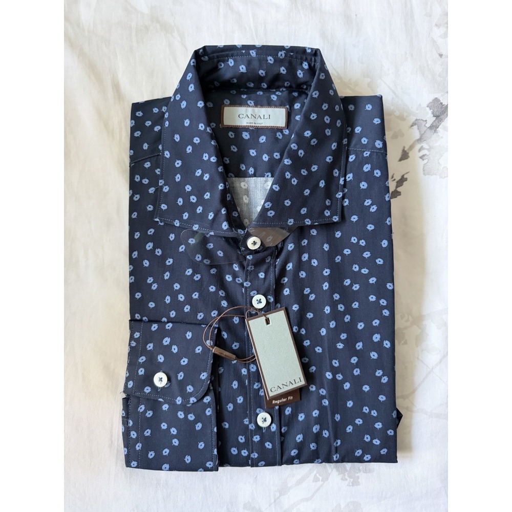 NWT Canali Neat Pattern Cotton Sport Shirt Button Dress Casual Designer Luxury